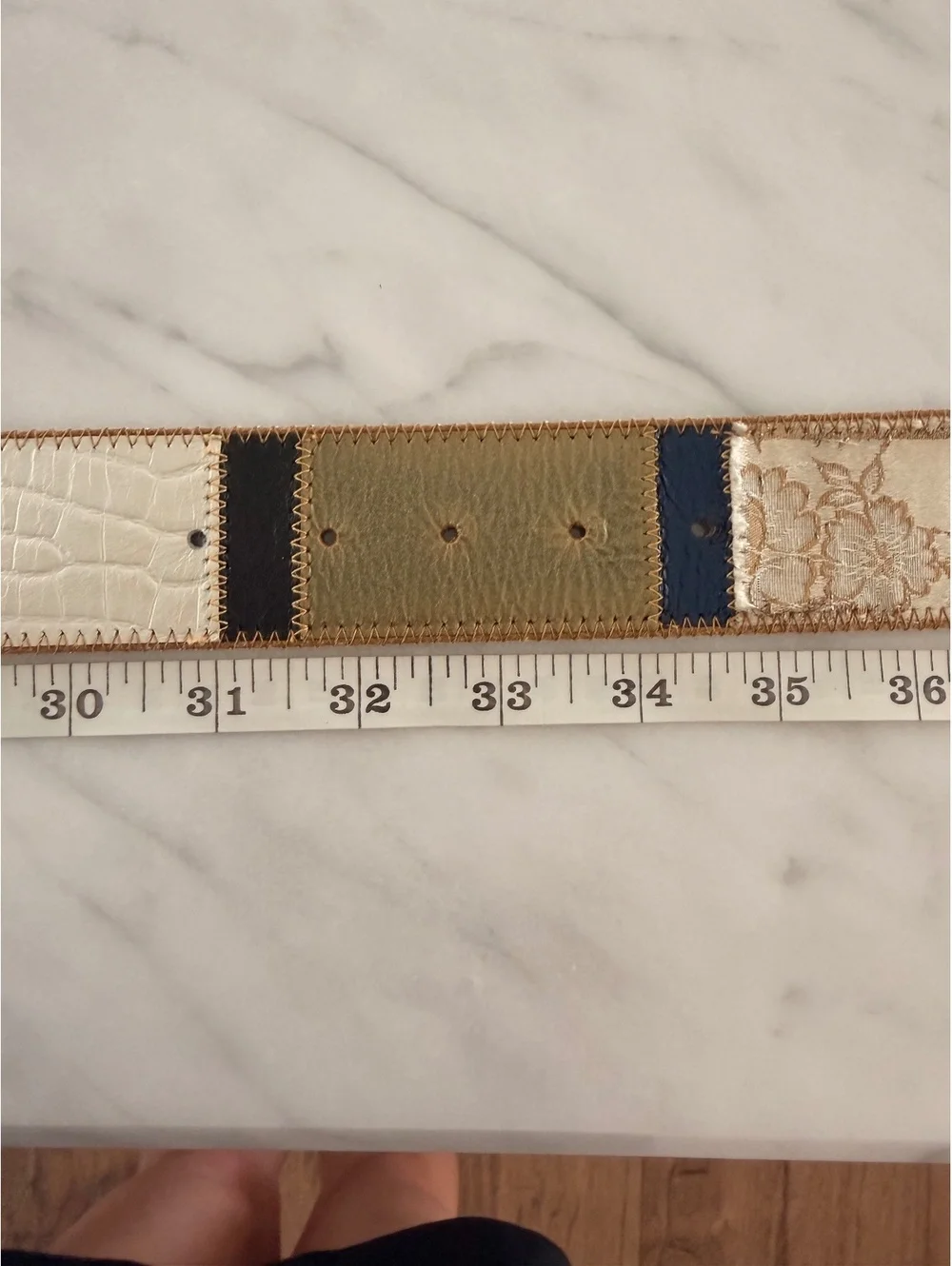 VIntage Elite Accessories Patchwork Belt with Decorative Stone Buckle